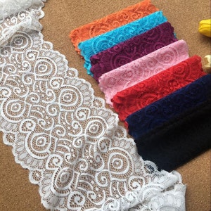 2 yards stretch lace fabric stretch lace trim underwear sewing clothing black blue 7&#39;&#39; wide, wedding dress, panties, headband, DIYY