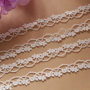 3 yards White Exquisite Alice Lace Trim Embroidered Floral 0.59 Inches Wide