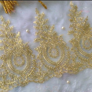 1 yard Gold Alice Alencon Pineapple Lace Trim Floral Embroidery Birdal Wedding Trim 12.5 inches width