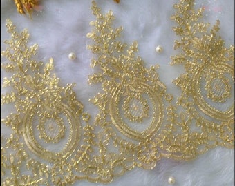 1 yard Gold Alice Alencon Pineapple Lace Trim Floral Embroidery Birdal Wedding Trim 12.5 inches width
