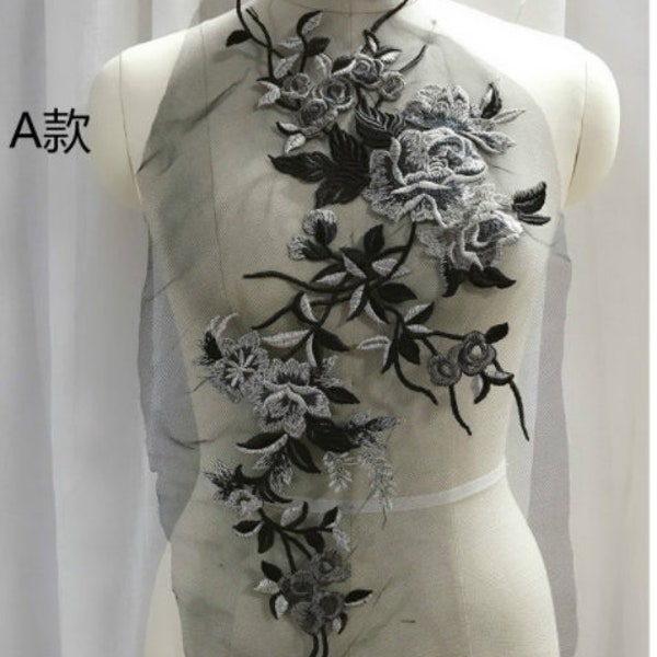 Lace Appliques Black Exquisite Flower Embroidery Super Luxury Appliques Floral Exquisite Wedding Dress Grown Bridal Veil Accessories