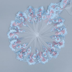 1 yards Lace Trim Blue lace embroidered lace fabric embroidery lace, bridal flower lace, wedding supplies lace 7.87&quot; width High Quality