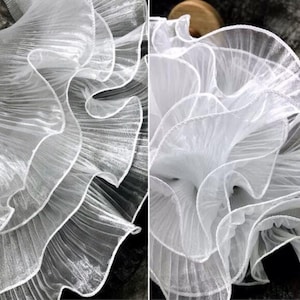Encaje blanco elástico organza plisado volantes fundición vestido de fiesta plegable flor nupcial boda tela diadema tela 13 cm ancho