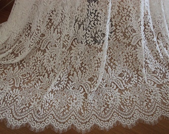 1 yard Lace Fabric Ivory Graceful Eyelash Bridal Wedding Fabric Headband Fabric 59&quot; width