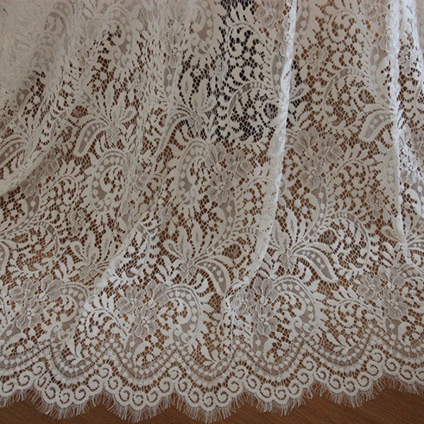 1 yard Lace Fabric Ivory Graceful Eyelash Bridal Wedding Fabric Headband Fabric 59" width