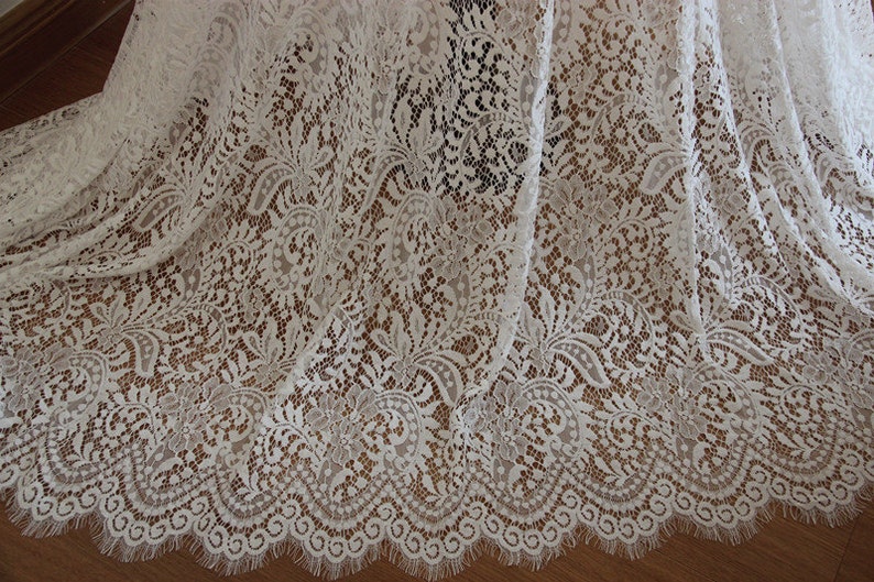 1 yard Lace Fabric Ivory Graceful Eyelash Bridal Wedding Fabric Headband Fabric 59 width image 1