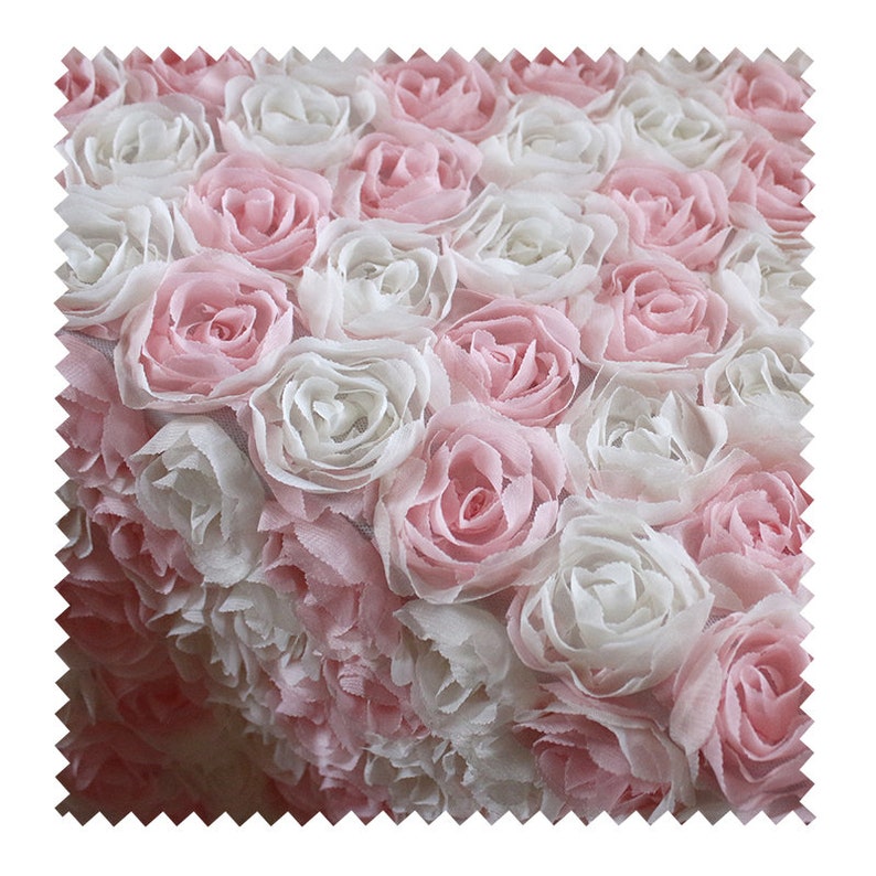 3D Pink White Rose Chiffon Floral Lace Fabric Tulle Fabric Exquisite Bridal Wedding Headband 51 width 1 yard 画像 2