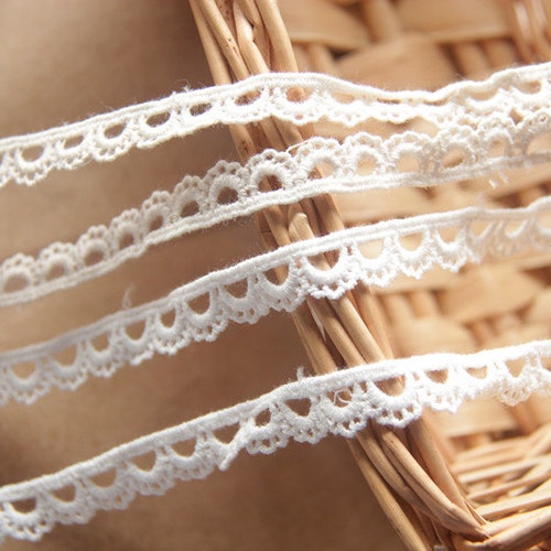 White Cotton Lace Trim Embroidered Florals Pattern Bridal Etsy