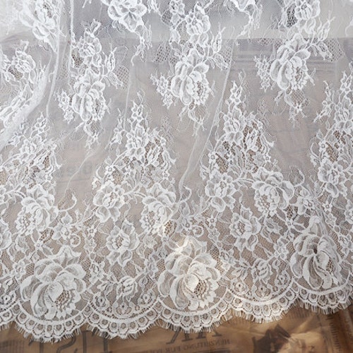 1 Yard Graceful Ivory Lotus Eyelash Lace Fabric 59 Inches Wide Floral Scalloped Dress Veil Costume