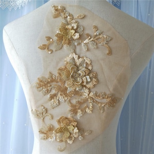 3D Gold Pailletten Spitze Applikation Blumen Exquisite Hochzeitskleid Gewachsen Brautschleier Zubehör Tanzkostüme Cosplay trägt