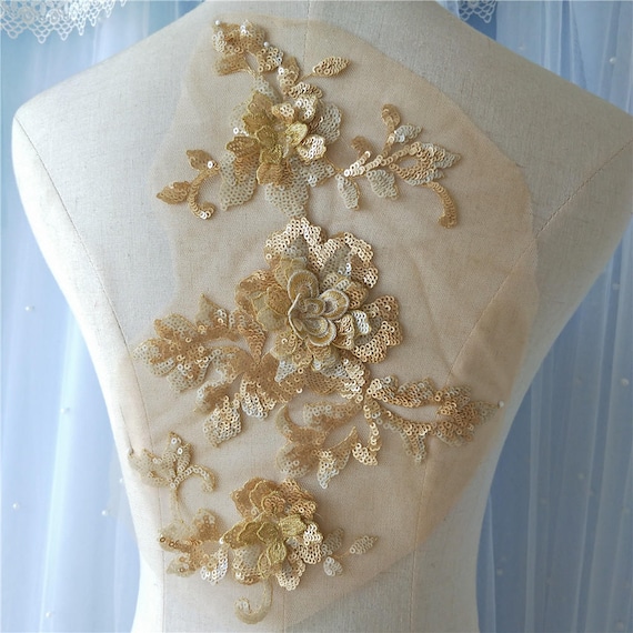3D Gold Sequin Lace Applique Floral Exquisite Wedding Dress Grown Bridal  Veil Accessories Dance Costumes Cosplay Wears - Etsy