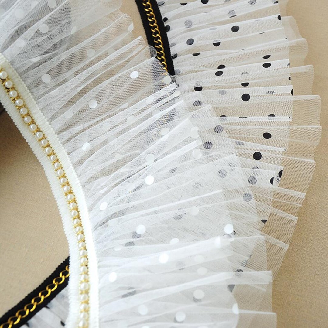 Lace Trim Bead White Tulle Black Polka Dot Pleated Doll Made Etsy