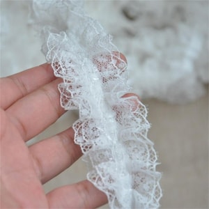 Lace trim white black ruffled pleated double-folded lace Lolita fabric, doll collar fabric, wedding decoration, handi supply 4cm width