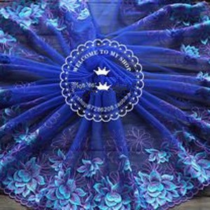 3 colors 2 yards Apricot Royal Blue Black Tulle Lotus Lace Trim Floral Embroidery Birdal Wedding Trim 7.48 inches width High Quality
