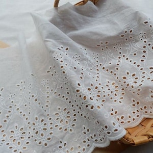 Cotton eyelet lace white white lace flower, suitable for bride boho dress, lace curtain, skirt hem or girl dress