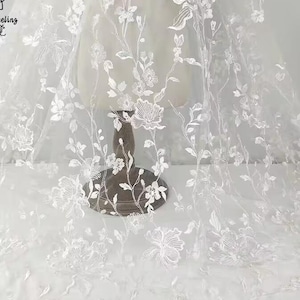 1 werf gebroken witte tule bloemen delicate borduurwerk bloemen kant stof voor sluier stof bruiloft stof jurk stof 51" hoge kwaliteit