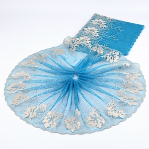 2 yards Lace Trim Blue Tulle Blue Exquisite Floral Embroidery Tulle Birdal Trim Wedding Trim 9.05 inches width High Quality