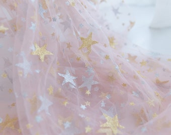 5 colors Glitter Sequin Gold Silver Star White Pink Tulle Lace Fabric  Floral Embroidery Exquisite Bridal Wedding Headband Fabric 59" width