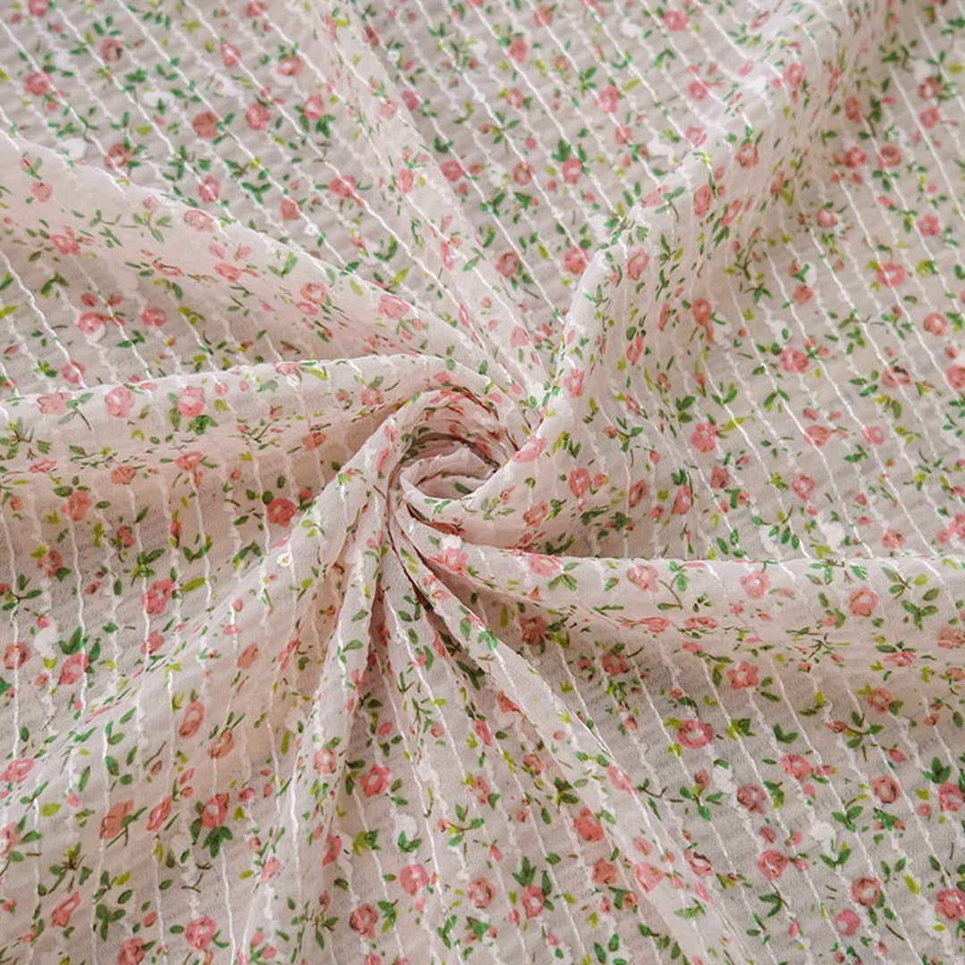Pre-Cut Chiffon Floral Print Fabric By Yard | Ready To Ship | Malibu Pink Bouquet main image 1