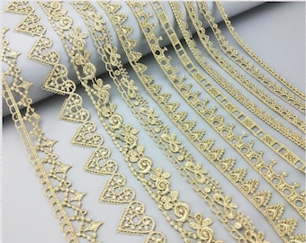 2 Meter goldfarbene Spitzenborte, gold gewellte Spitzenborte, goldfarbener Lolita Ausschnitt, Bordüre, Zierstiche