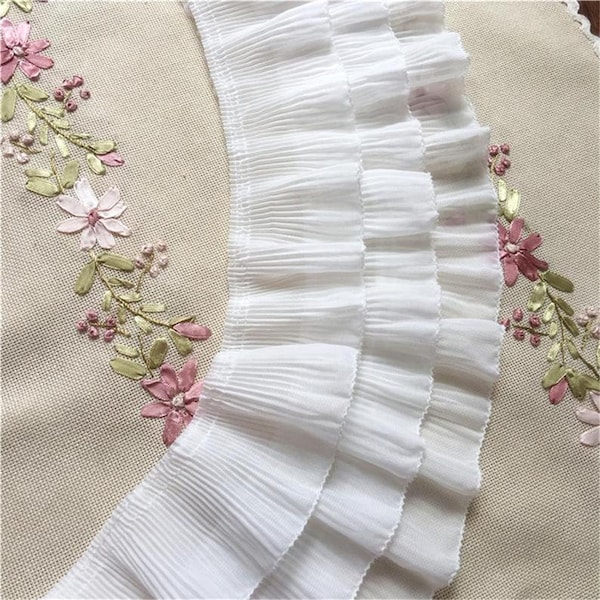 1 yard Lace Trim ruffled chiffon lace pleated skirt for doll dresses fashion design Cake Skirt Wedding Fabric 12cm width width