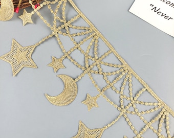 3 colors Gold white black star moon widened and thickened lace lace, crown lace decoration  DIY gold lace decoration