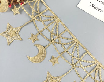 3 colors Gold white black star moon widened and thickened lace lace, crown lace decoration  DIY gold lace decoration