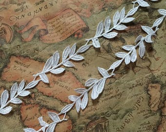 2 yards Ivory Leaf Lace Trim Applique Floral  Bridal Veil Alencon Lace Trim Bridal Wedding Dress
