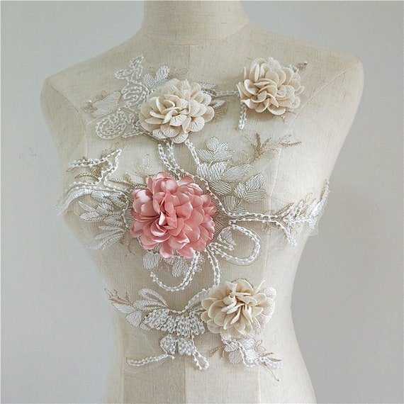 3D Pink Flower Super Luxury Lace Appliques Floral Exquisite Wedding Dress  Grown Bridal Veil Accessories - Etsy
