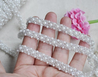 1 yard Lace Trim Ivory Bead Pearl Birdal Wedding 0.31 inches width