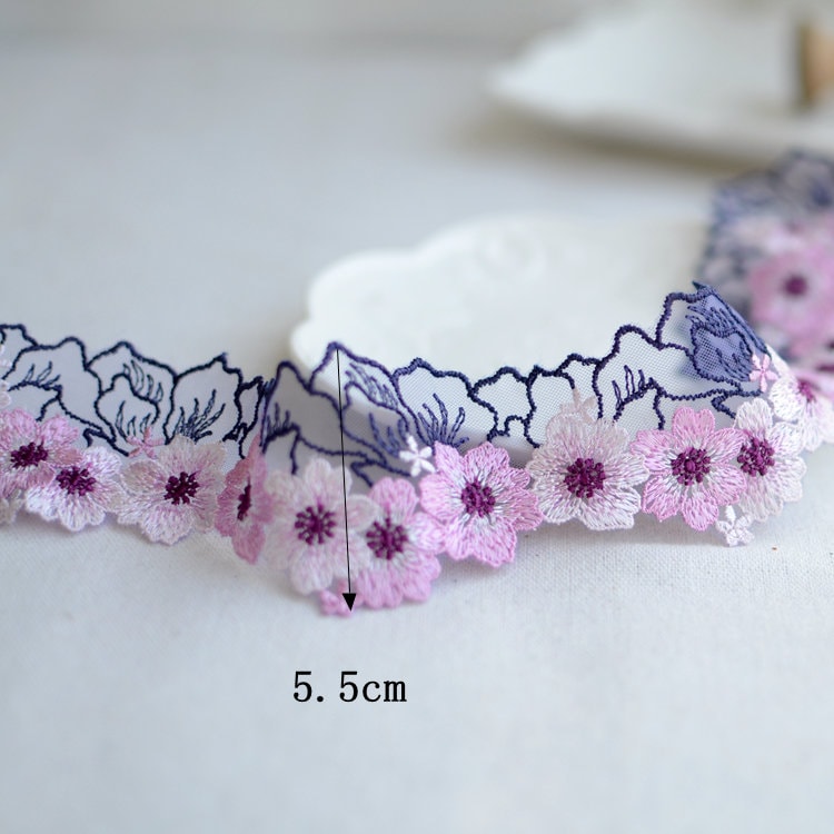 3 Colors 2 Yards Lace Trim Blue Green Beige Tulle Exquisite Floral