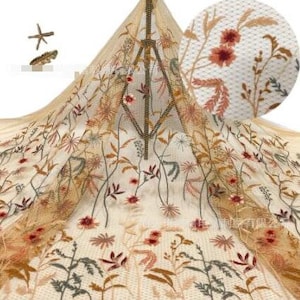 Gold Thread Lace Fabric Brown Tulle Leaf Floral Exquisite Embroidery  Exquisite Bridal Wedding Headband 59&quot; wide Tutu Dress Party Decoration