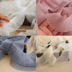 5 colors  pleated tulle lace trim mesh polka dot Lolita skirt fabric doll collar trim wedding decoration handi supply 5cm width