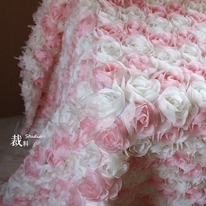 3D Pink White Rose Chiffon Floral Lace Fabric Tulle Fabric Exquisite Bridal Wedding Headband 51 width 1 yard 画像 4