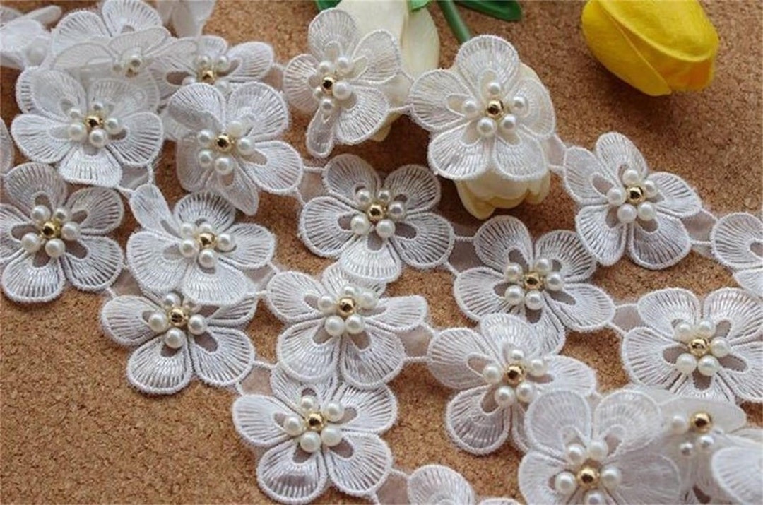 White 3D Flower Lace Trim Blush Floral Tulle Lace Embroidery - Etsy