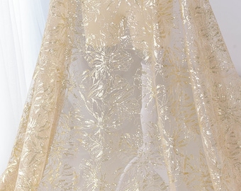 Gold Tulle Peony Flower Luxury Sequins Sequin Bridal Gown drilling Lace Fabric Embroidery Wedding Bodice Veil Fabric