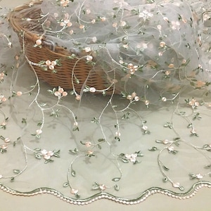 Tela de encaje de 4 colores, negro, marfil, rosa, verde, tul, bordado de flores pequeñas, para novia, boda, diadema, 130 cm de ancho, 1 yarda