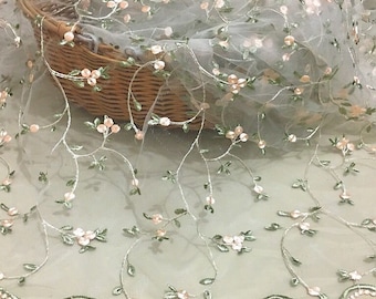 4 colors Lace Fabric Black Ivory Pink Green Tulle Small Flower Embroidery Bridal Wedding Fabric Headband Fabric 51" width 1 yard
