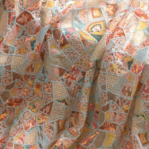 New Fashion Luxurious Multicolor Sequined Flower Embroidery Lace Fabric High-end Wedding Lace Wedding Dress Veil Costume Supplies 51&quot; width