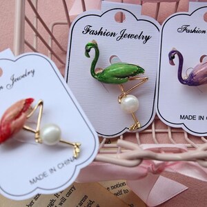 1 pc Flamants roses Perles Broches Accessoires Perle Floral Peal Paillettes Applique Collier Vêtements Modifiés Coudre Mariage image 4