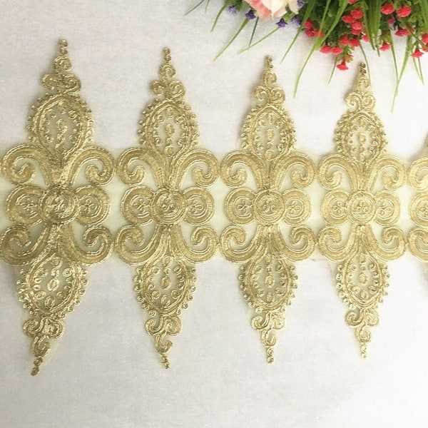 High Quality gold lace trim, Gold lace, bridal wedding dress edge lace, wedding gloves trim lace 9.4" width