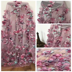 8 color luxury 3D flower mesh embroidery lace fabric, bridal floral wedding fabric, dress fabric 51&quot; width
