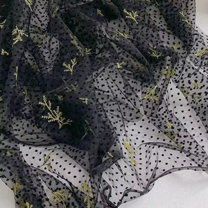 3 colors Lace Fabric Black Polka Dot Flocked Flocking Small Flower Embroidery Bridal Lace Fabric Wedding Fabric Headband Fabric 59&quot; width