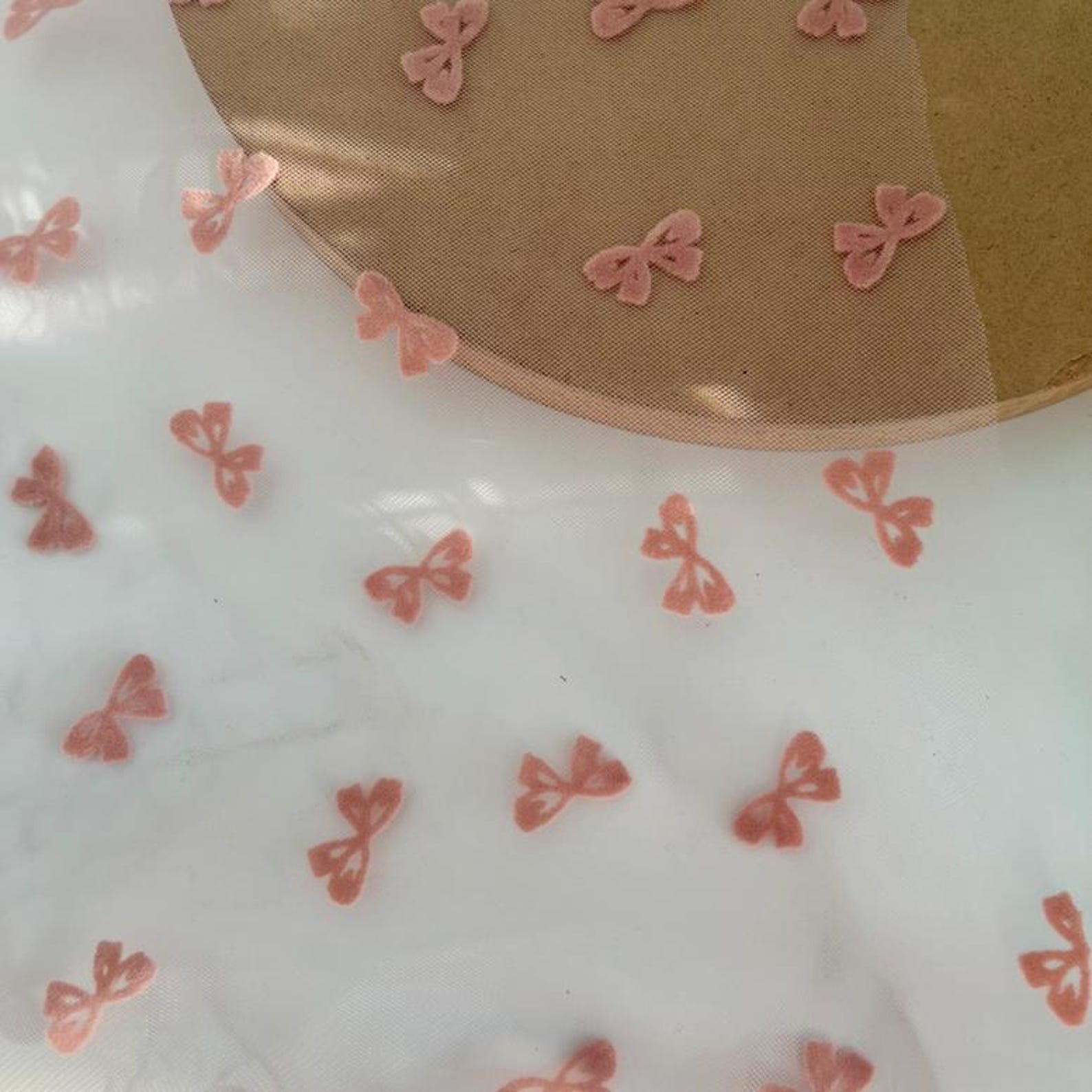 Pink Tullle Cute Bows Flocking Velet Bowknot Lace Fabric for Veil ...