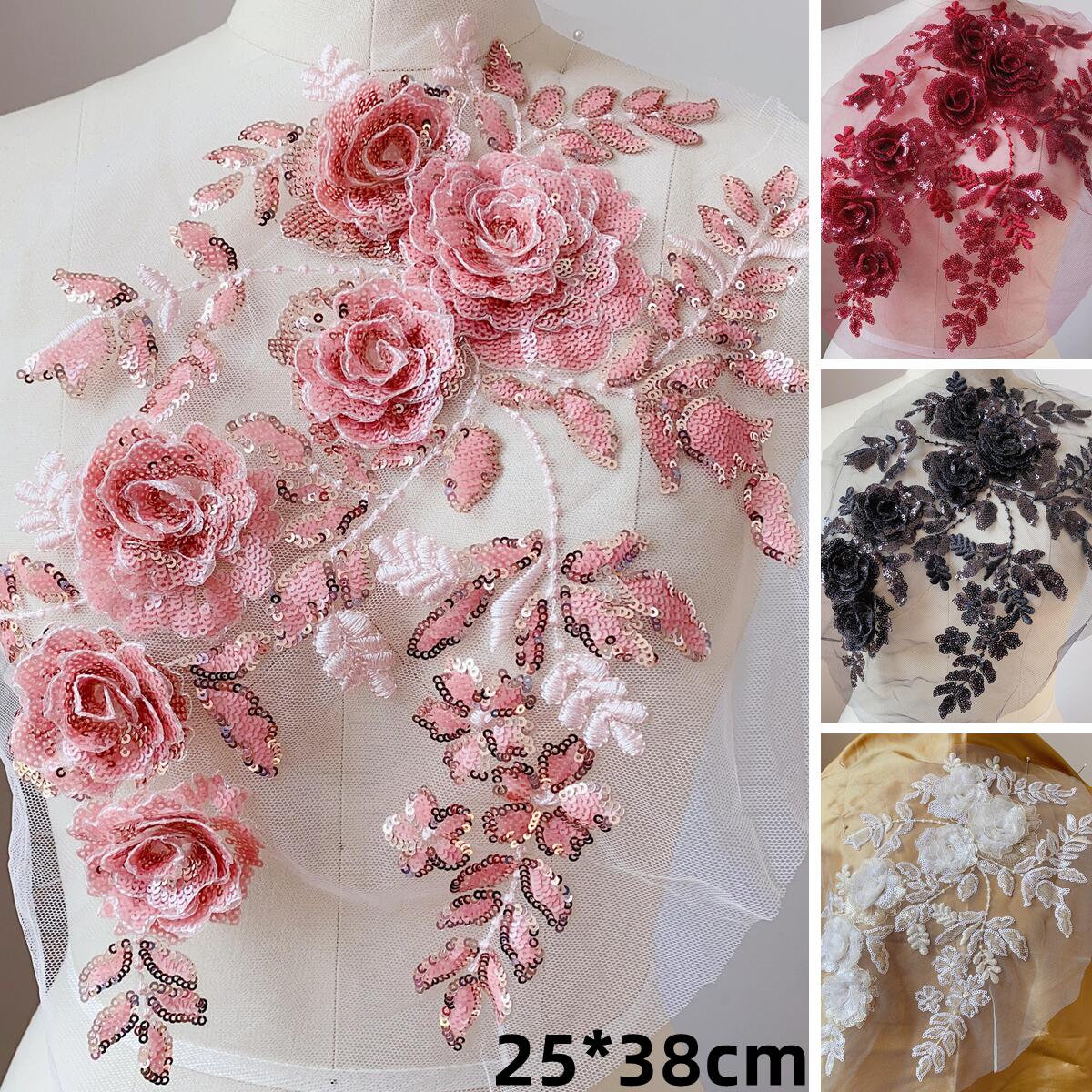 Couture Embroidery Lace Applique .pink Flower Patches Appliques