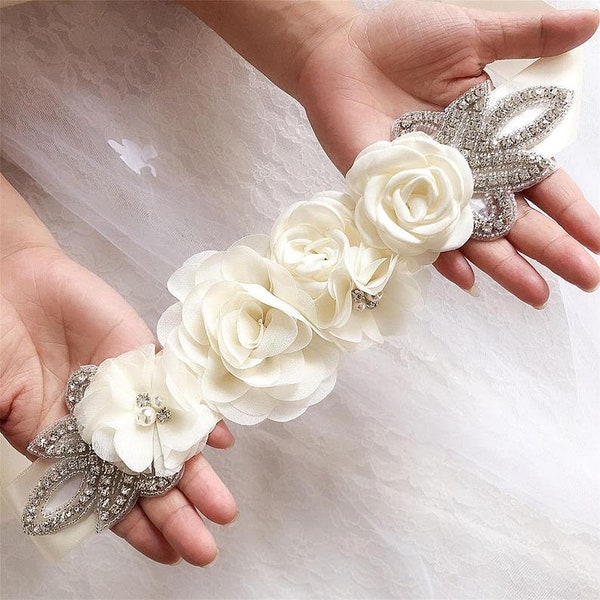 4 colors beautiful rose flower with crystal and pearl for bride's belt, bridesmaid belt Wedding Dress Belt Bride Belt