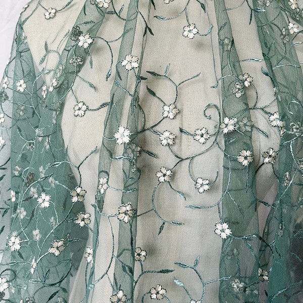 Lace Fabric Dark Green Tulle White Small Floral Exquisite Embroidery  Exquisite Bridal Wedding Headband Tutu Dress Party Decoration