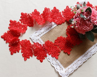 2 yardas de encaje Alencon rojo de lujo para boda, bordado retro, encaje nupcial, 3,93 pulgadas de ancho