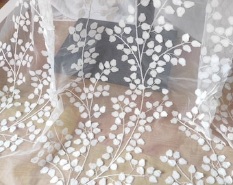 3D Lily Lace Fabric White Tulle Flower Floral Embroidery Exquisite Bridal Fabric Wedding Fabric Headband Fabric Veil 51" width High Quality