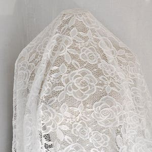 Stretchy Lace Fabric Ivory Large Rose Bridal Wedding Fabric Headband Fabric 59&quot; width